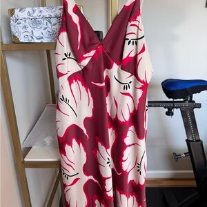 Anthropologie Red and White Floral Dress Size Small